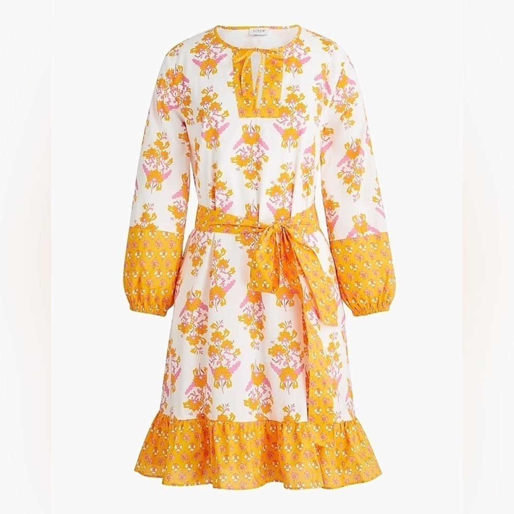 J. Crew Factory 100% Cotton Long Sleeve Block Print Boho Shirt Midi Dress Small